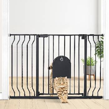 COMOMY Detská bránka s dvierkami pre mačky čierna