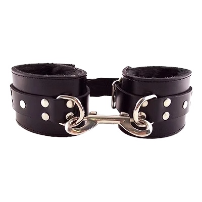 ostatní ROUGE Leather Ankle Cuffs With Faux Fur Lining Black on Black