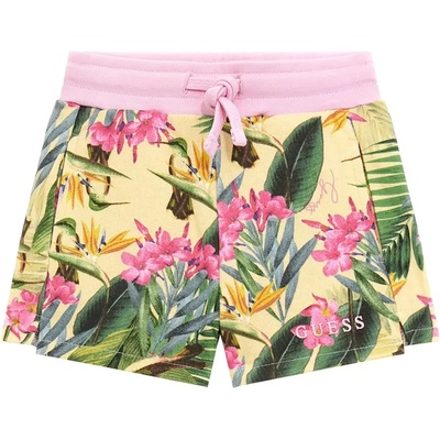 Guess Къси спортни панталони за мини момиче с тропически мотиви и розов ластик на талията Guess