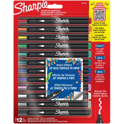 Sharpie Комплект маркери Sharpie Acrylic, 12 цвята, блистер (32529-А-СТАНД. ЦВ)