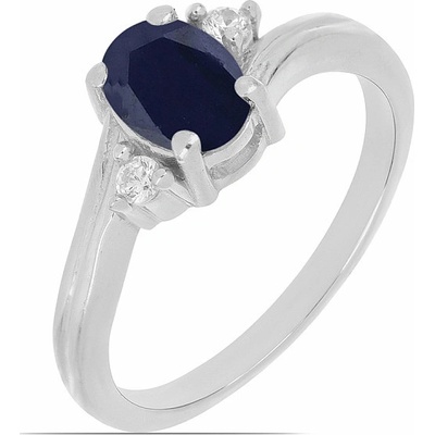 Nefertitis Prsten stříbrný s modrým safírem a zirkony 026295 SAF