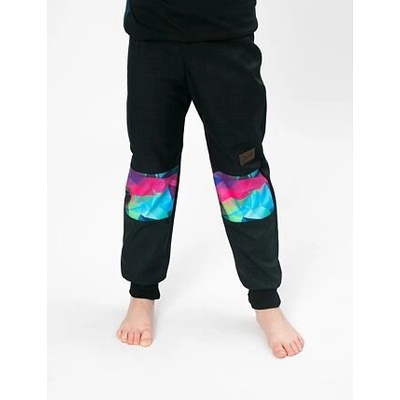 Drexiss Dětské softshellové kalhoty bez zateplení black shapes colours pink