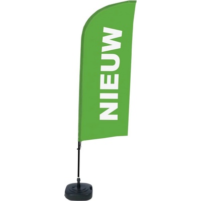 Jansen Display Kompletní sada reklamní vlajky ve tvaru křídla, Novinka, zelená, holandsky, 1105 x 3300 mm