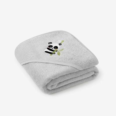 Goldea froté osuška s kapucí panda na světle šedé 100 x 100 cm – Sleviste.cz