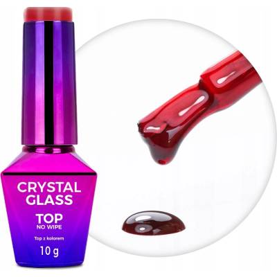 Hybridní Top MOLLYNAILS 10g Crystal Glass No Wipe Barevný Red Červený