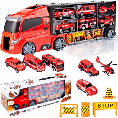 Majlo Toys Nákladní auto s autíčky, helikoptérou a skluzavkou Fire Truck II