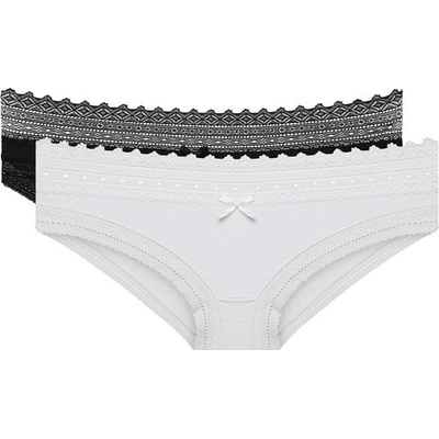 DIM SEXY FASHION SLIP 2x Dámske bavlnené nohavičky s čipkou 2 ks čierna biela