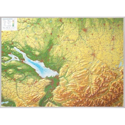 Georelief Allgäu, Bodamské jezero - plastická mapa 80 x 60 cm Varianta: bez rámu, Provedení: plastická mapa