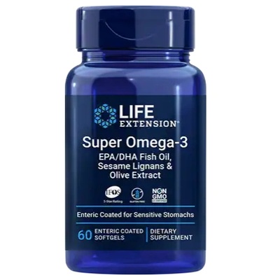 Life Extension Super Omega-3 EPA/DHA Fish Oil, Sesame Lignans & Olive Extract, (рибарско масло със сезамови лигнани и екстракт от зехтин), 60 ентерични капсули