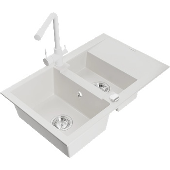 Mexen Gaspar мивка от гранит 1, 5-камерна с отцедник и кухненски смесител Duero, бял - 6507-20-671600-20 (6507-20-671600-20)