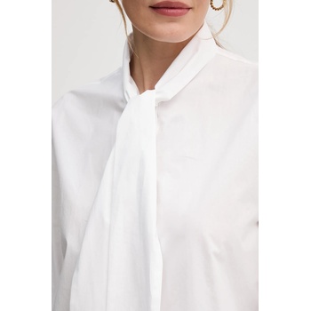 OUI Памучна риза oui дамска в бяло със стандартна кройка с връзка на деколтето 87626 (87626)