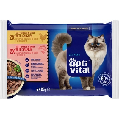 OptiVital Shreds in gravy with chicken and salmon 4x 85 g