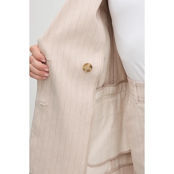 United Colors of Benetton Сако с лен United Colors of Benetton в бежово с двуредно закопчаване с десен 29KBDW033 (29KBDW033)
