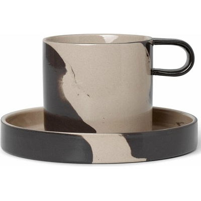 ferm LIVING Šálka na čaj s podšálkou INLAY piesková kamenina 200 ml