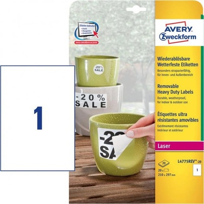 Avery-Zweckform L4775REV-20 210 x 297 mm fólia biela 20 ks premiestniteľné Fóliové etikety; L4775REV-20