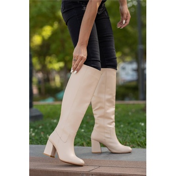 Moda Trend Дамски ботуши с ток - Бежови #362424 (362424_Бежов)