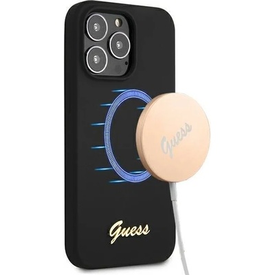 GUESS Калъф Guess GUHMP13XLSLMGBK Silicone Script Gold Logo, за iPhone 13 Pro Max, черен (GUE001799-0)