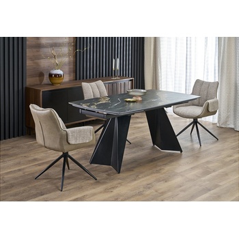 ЕВРОМАР Разтегателна трапезна маса armani черен мрамор / черно