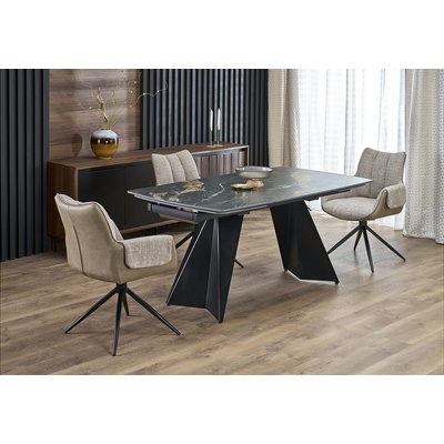 ЕВРОМАР Разтегателна трапезна маса armani черен мрамор / черно