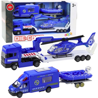 Lean Toys Policejní Záchranné Vozidlo Loď Nákladní Auto Helikoptéra Modrá Sada