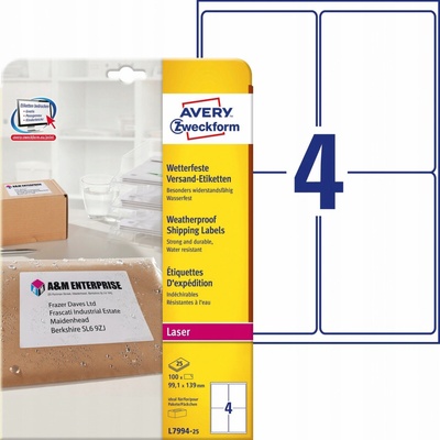 Avery Zweckform L7994-25 Odolné etikety na zásilky 99,1x139mm 100ks bílé – Zboží Dáma