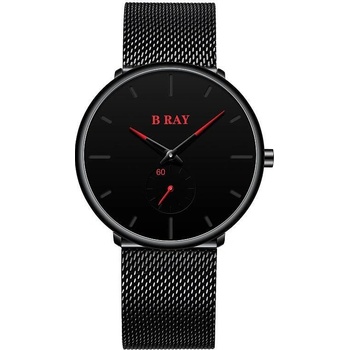 B Ray Мъжки часовник B Ray Mesh, Кварцов, Неръждаема стомана, Черен/Червен (B-RAY-9002-RED)