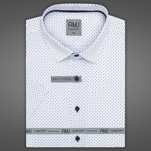 AMJ pánská bavlněná košile krátký rukáv slim-fit VKSBR1205 bílá s puntíky a tečkami