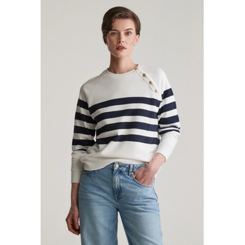 Gant Stripedc Gold Button C-Neck Sweat Eggshell