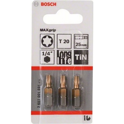 Skrutkovací bit Bosch Max Grip T20, 25 mm 3 ks 2607001691