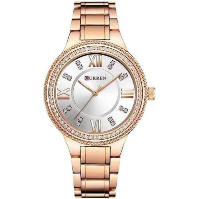 Curren Дамски часовник Curren Gemma с кристали, Розово злато / Бял (CURREN-9004-ROSEGOLD-WHITE)