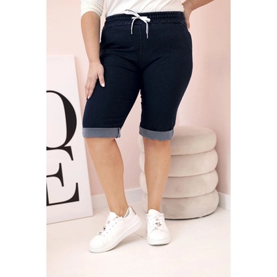 šortky Plus Size ART9016 so zaväzovaním modrá tmavo