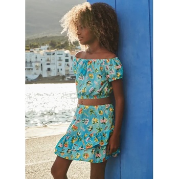 Mayoral Комплект пола и къса тениска в цвят тюркоаз покрити с детайли за момиче Майорал