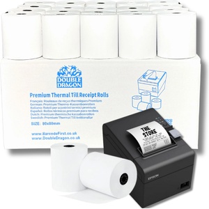 Double Dragon 80x80mm Premium Thermal Paper Cash Receipt Roll for EPOS Printer POS Terminal Cash Register [Pack of 60] - 60-80-80 (60-80-80)