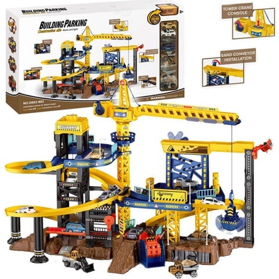 iMex Toys interaktivní garáž s jeřábem 80cm 2v1 Construction