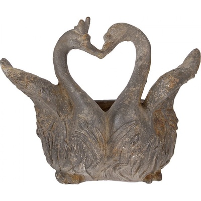 Clayre & Eef Šedý antik květináč zamilované labutě Swan Baroque 49x27x37 cm