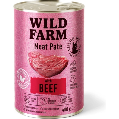 WILD FARM Пастет с говеждо месо 400 г - безглутенова храна за котки