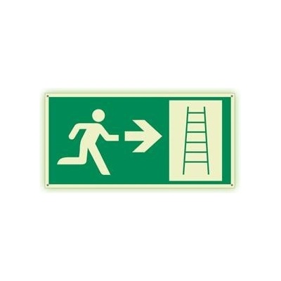 Únikový žebřík - směr vpravo - fotoluminiscenční tabulka s dírkami, plast 2 mm 300x150 mm