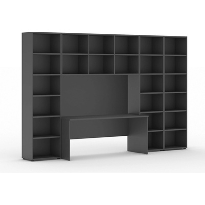Zostavy knižníc INTEGRO so stolom, vyšší/šírší, 3550x700/400x2300 mm, grafit