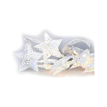 Solight LED reťaz vianočné hviezdy kovové biele 10LED 1m 2x AA IP20