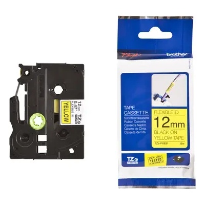 Brother TZ Tape 12mm BLACK ON YELLOW FLEXIBLE ID for P-Touch (TZEFX631)