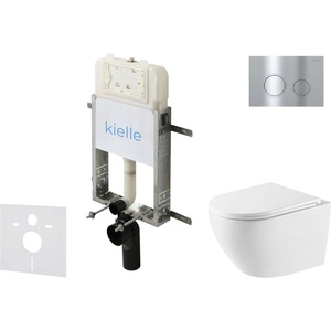 kielle Genesis New - Комплект структура за вграждане, тоалетна чиния Oudee Vortex, Rimless+, SoftClose седалка и бутон Gemini New II, лъскав хром 30528SZ59 (30528SZ59)