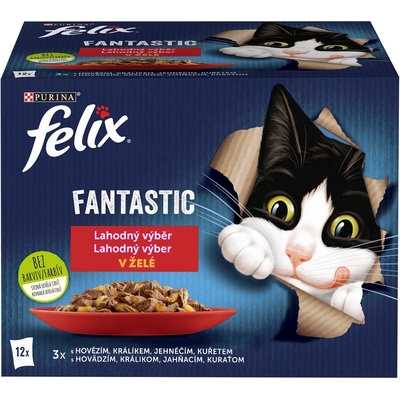 Felix Fantastic s kuřetem hovězím králíkem a jehněčím v želé 12 x 85 g – Zbozi.Blesk.cz