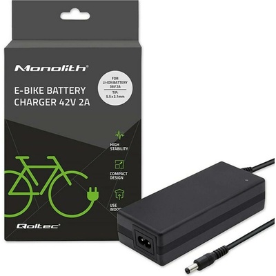 Nabíječka baterií pro elektrokola Qoltec 36V | 42V | 2A | 5,5*2,1