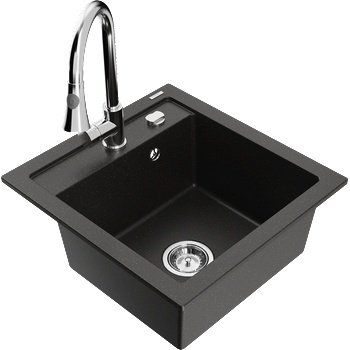 Mexen Vito кухненска мивка от гранит с 1 отделение и смесител Elia, черен/златист металик - 6503-75-670101-00 (6503-75-670101-00)