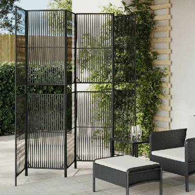 DKD HOME DECOR Dělicí stěna 5 panelů černá polyratan černá Řádkové tkaní / 294 x 200 cm
