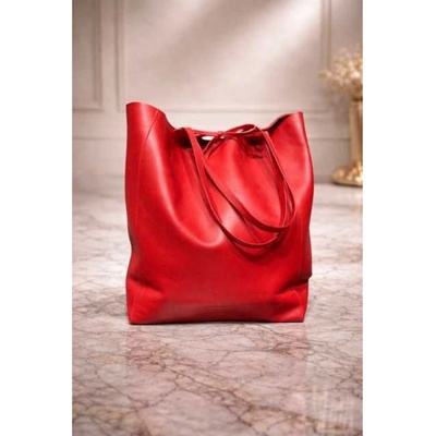 Max Original Leather Dámska kožená kabelka tote bag red