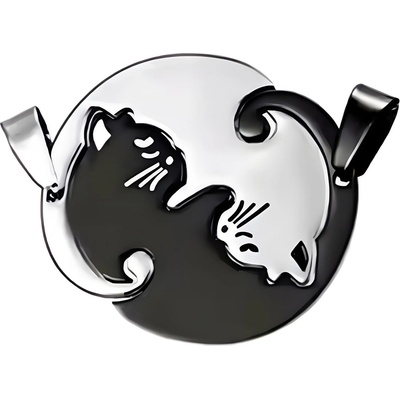 HARAHU Висулка на верижка Double Cat - Кръг / Черен KP34541