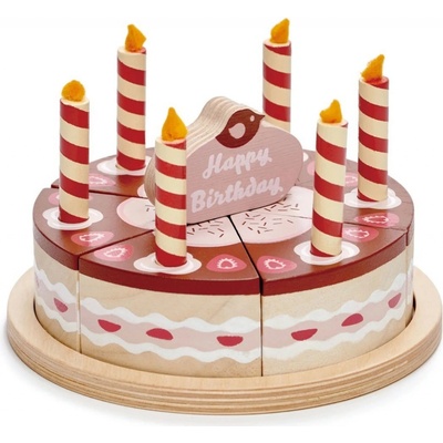 Tender Leaf Toys TL8283 Chocolate Birthday Cake drevená čokoládová torta 6 kúskov so 6 sviečkami na tanieri