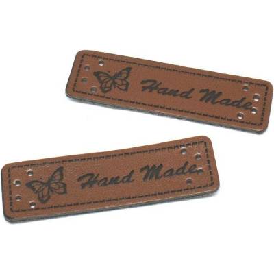 Koženková cedulka Hand Made motýl tmavě hnědá