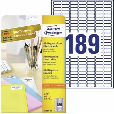Avery Zweckform Organizační mini etikety 4x10 mm, 25 listů, bílé - L7658-25